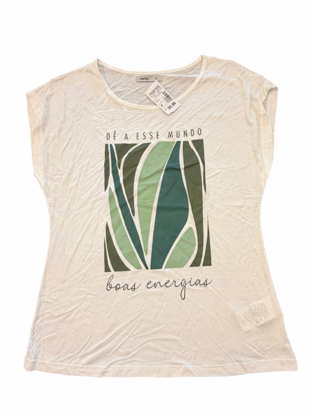 Marisa‎ Graphic Tee White Sleeveless S/M Y2K Green Casual Beach NEW Lightweight
